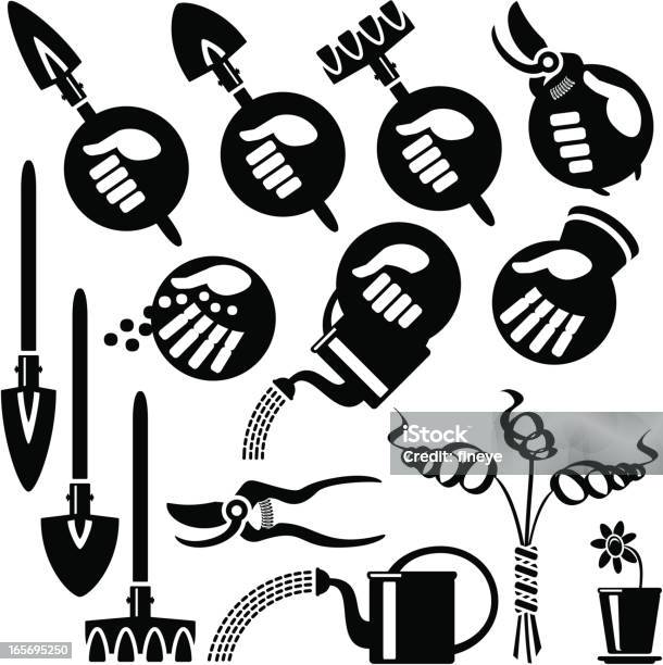 Ilustración de Iconos De Las Manos Jardinería y más Vectores Libres de Derechos de Agricultura - Agricultura, Artículos de jardín, Blanco y negro