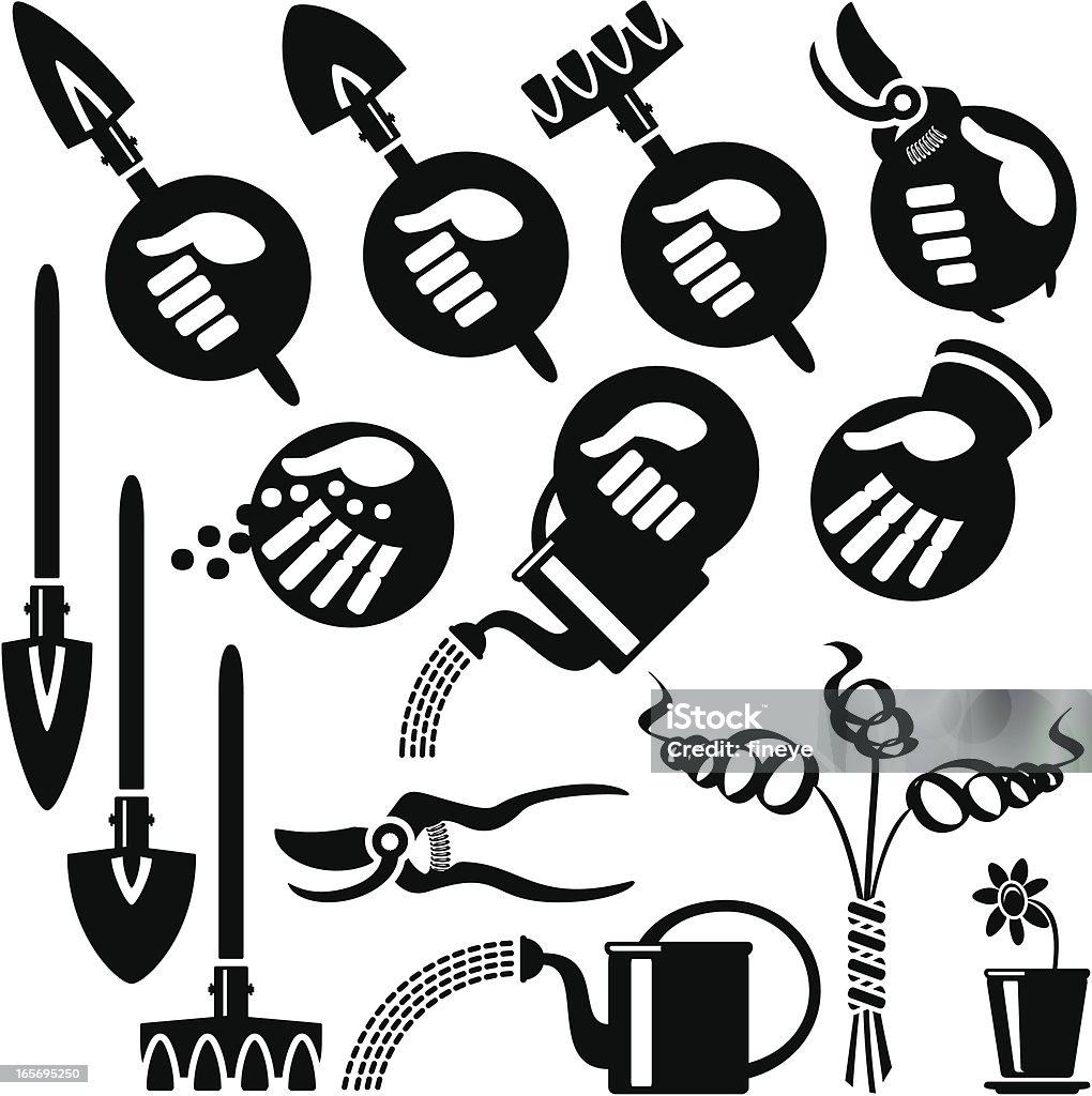 Ręce, ogrodnictwo ikony - Grafika wektorowa royalty-free (Czarno biały)
