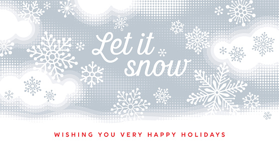 Modern winter background with graphic snowflakes and halftone. Christmas, Holiday banner. Vector illustration concepts for graphic and web design, social media banner, marketing material.
