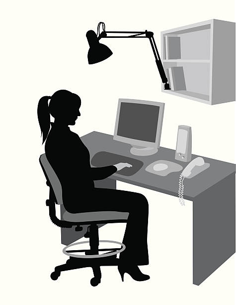 Home Desktop Vector Silhouette A-Digit working at home study desk silhouette stock illustrations