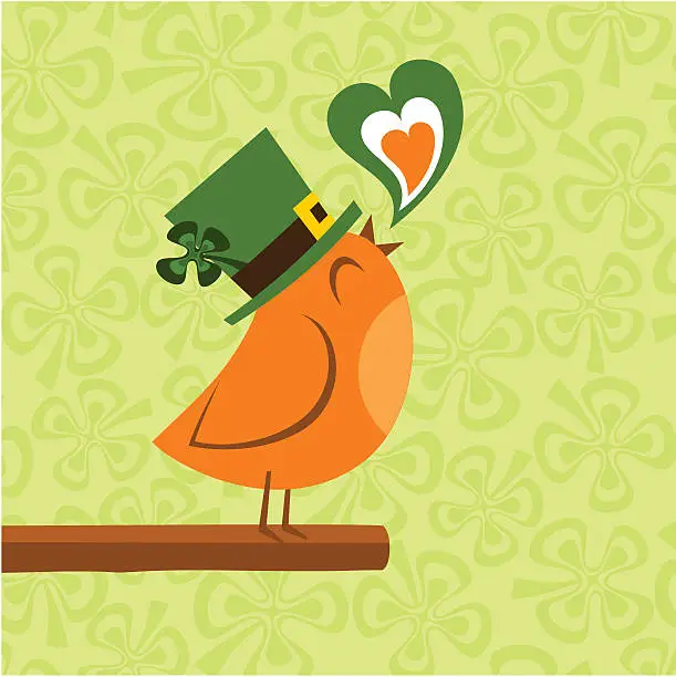 Vector illustration of St. Patrick's Day bird wearing leprechaun hat