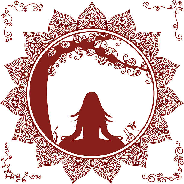 Mehndi Meditation Tree vector art illustration