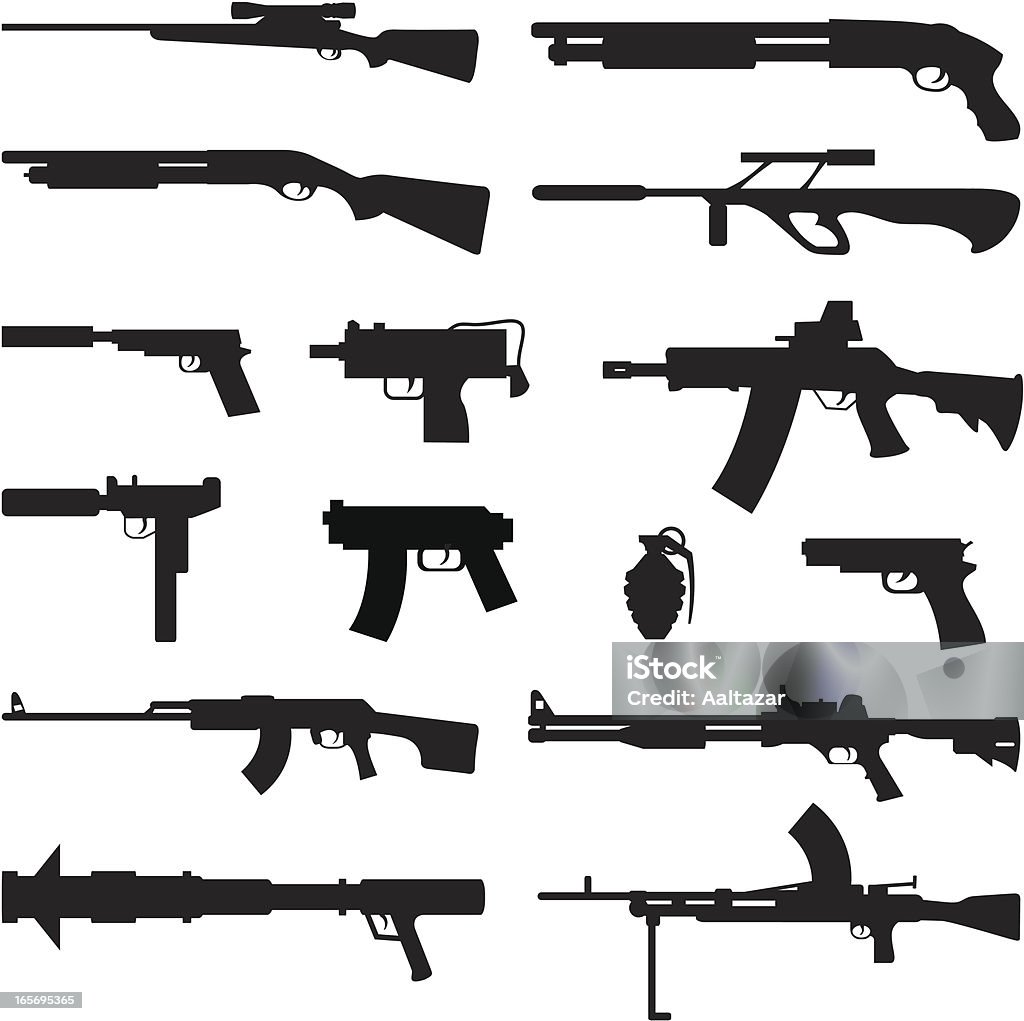 Black Silhouettes - Guns Black silhouettes of different types of guns. Rifle stock vector