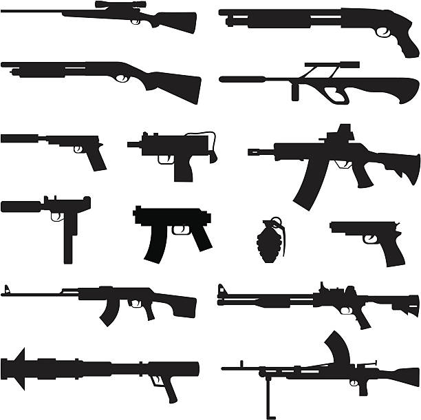 Black Silhouettes - Guns Black silhouettes of different types of guns. machine gun stock illustrations