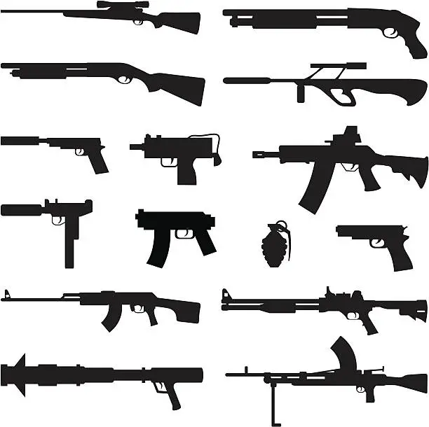 Vector illustration of Black Silhouettes - Guns