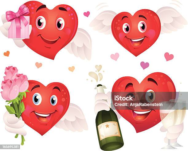 귀여운 플라잉 밸런타인데이 통해 심장 기프트 샴페인 장미 귀여운에 대한 스톡 벡터 아트 및 기타 이미지 - 귀여운, 꽃다발, 다중 색상