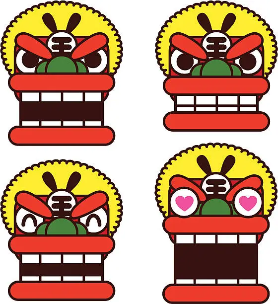 Vector illustration of Chinese dancing lion head