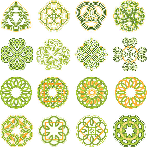 Celtic Knots Set of Celtic designs and shamrock elements.  Vector.  celtic knot heart stock illustrations