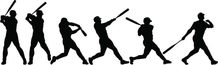 6 silhouettes breakdown of a baseball swing. Simple shapes for easy printing, separating and color changes. File formats: EPS and JPG