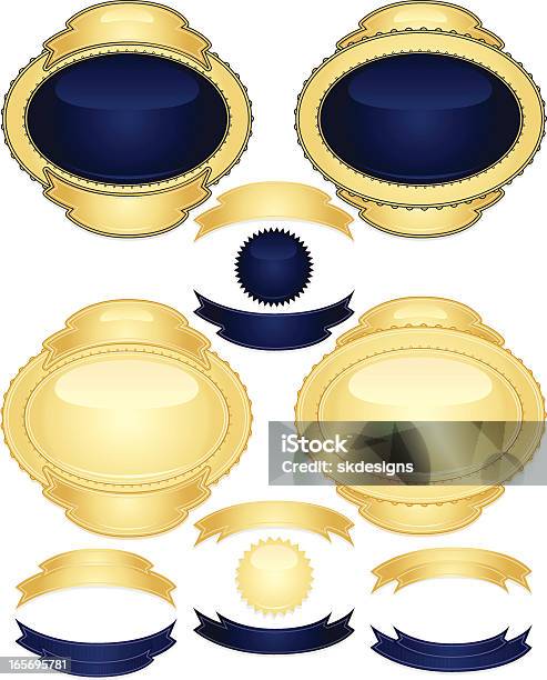 Glänzend Blau Und Golddesignelemente Bänder Aufkleber Set Stock Vektor Art und mehr Bilder von Abzeichen