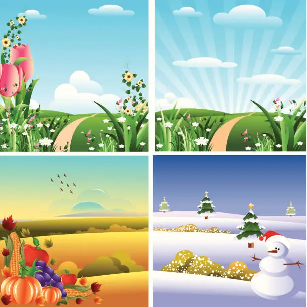 Vector illustration of Four Season Landscape.