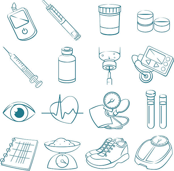 ilustrações de stock, clip art, desenhos animados e ícones de tratamento da diabetes arte - insulin vial diabetes syringe