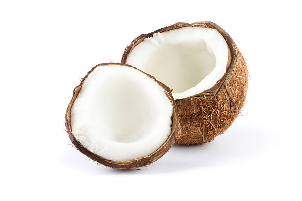 broken coconut isolated on white coconut on white background coconut photos stock pictures, royalty-free photos & images