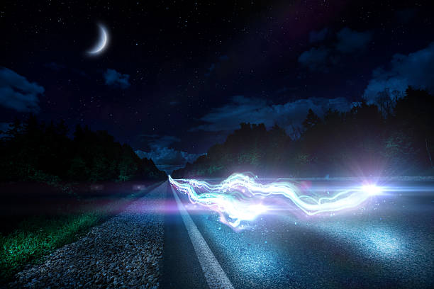 Night ride Night road lights. car street blue night stock pictures, royalty-free photos & images