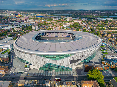 London. United Kingdom. Aerial image of Tottenham Hotspur Stadium.  15th August 2023.