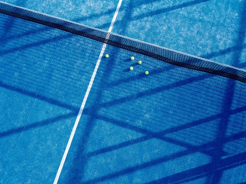 Tennis court diagonal view. Blue and green colors