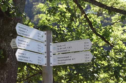 Vianden, Luxembourg - 08/10/2023: way signs in Our Valley
