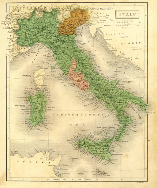 illustrazioni stock, clip art, cartoni animati e icone di tendenza di antico mappa di italia - romagna