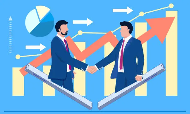 Vector illustration of Two businessmen shake hands to reach cooperation to promote business growth