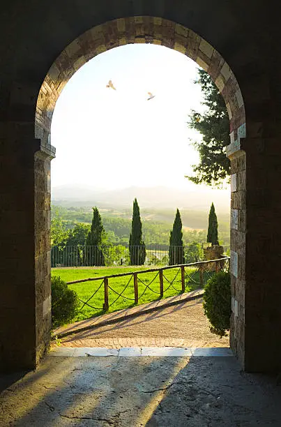 View on Tuscan landscape from small church on a hill.