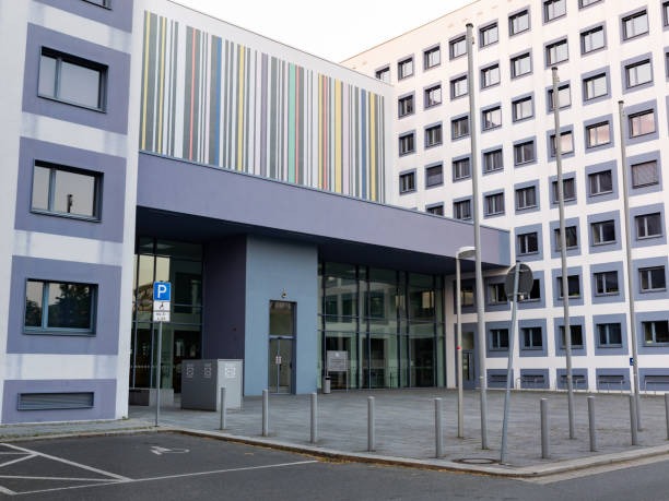 Dresden, Finanzamt (tax office) entrance. Building exterior of the financial authority in the state capital of Saxony.