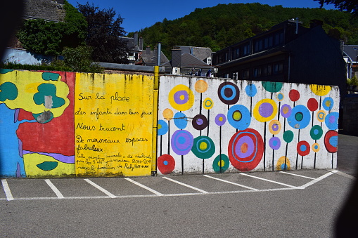 Malmedy, Belgium - 08/10/2023: painted kindergarten wall