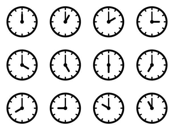 satz von uhren für jede stunde isoliert auf weißem hintergrund - clock number 7 clock face watch stock-grafiken, -clipart, -cartoons und -symbole