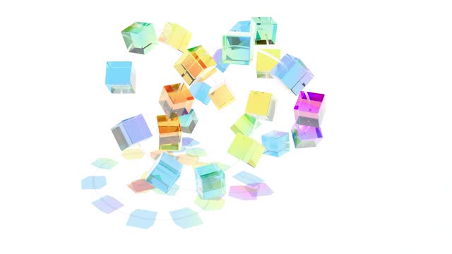 The cubes are in various colors such as orange green blue pink and yellow able to loop seamless