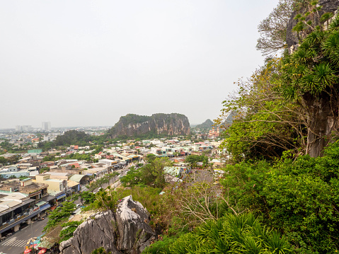 The view of city and mountain on top of Marble Mountains,Da Nang, Vietnam.