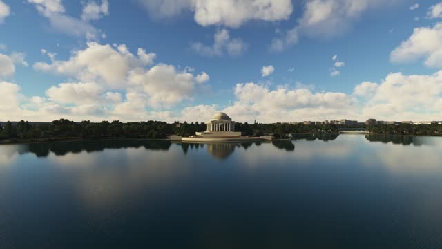 Aerial drone shot of the Thomas Jefferson Memorial in Washington D.C. - United States