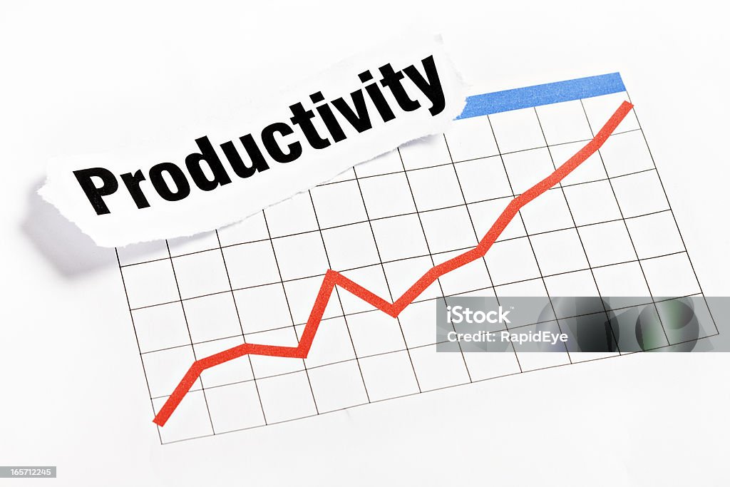 a palavra a produtividade repousa sobre uma rapidamente crescente vermelho gráfico - Royalty-free Boa Notícia Foto de stock