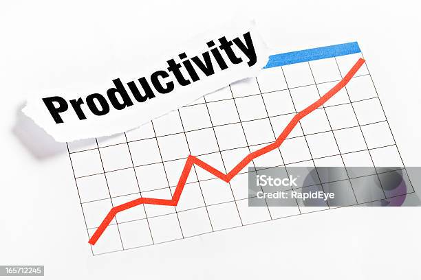 A Palavra A Produtividade Repousa Sobre Uma Rapidamente Crescente Vermelho Gráfico - Fotografias de stock e mais imagens de Boa Notícia