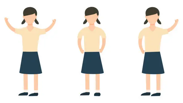 Vector illustration of Little girl standing in different poses.