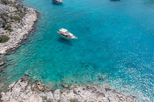 Aerial view of  Kalekoy, Demre beach and Yacth Trip in Antalya