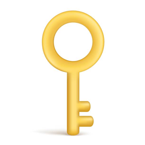 istock Realistic 3d glossy golden key icon. Decorative cartoon 3d confidential personal element, security key, private safety symbol. Abstract vector illustration isolated on a white background 1657142499