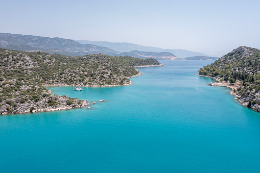 Aerial view of  Kalekoy, Demre beach and Yacth Trip in Antalya