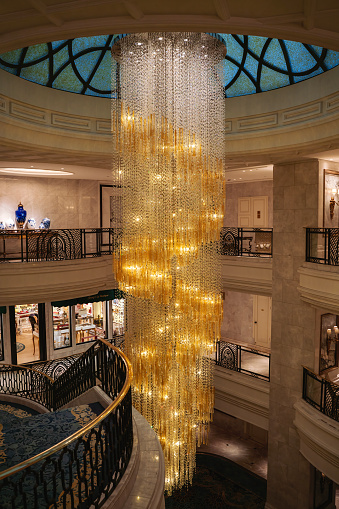 Big chandelier in hotel's entrance hall