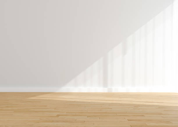 istock 3D rendering of white wood flooring, open and clean room 1657178514