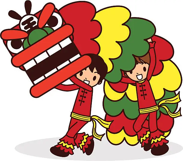 Vector illustration of Chinese New Year Lion Dancing
