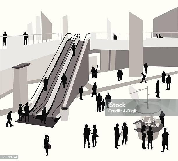 Urbanmall - Arte vetorial de stock e mais imagens de Escada Rolante - Escada Rolante, Pessoas, Silhueta