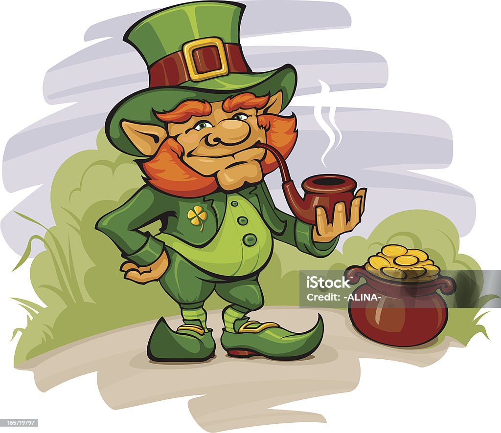 The Leprechaun with his Gold Cartoon Leprechaun with a Pot of Gold - Vector Illustration Adults Only stock vector