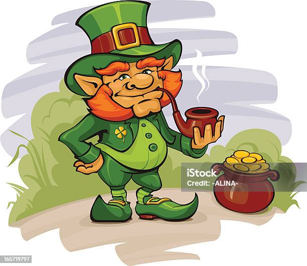 The Leprechaun With His Gold Stock Illustration - Download Image Now - Adults Only, Cartoon, Cauldron