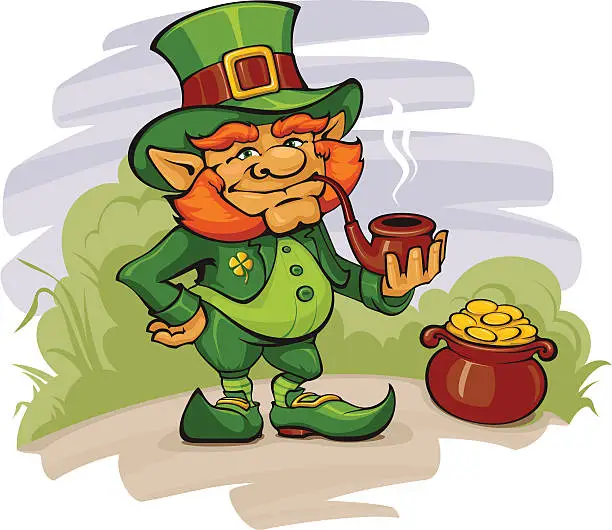 Vector illustration of The Leprechaun with his Gold