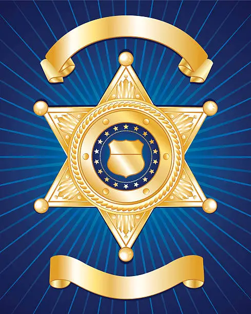 Vector illustration of A blue background with a gold police badge