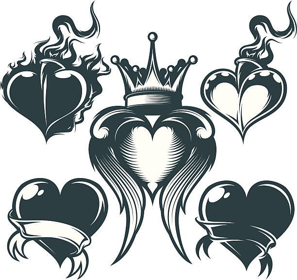 various hearts various hearts angels tattoos stock illustrations