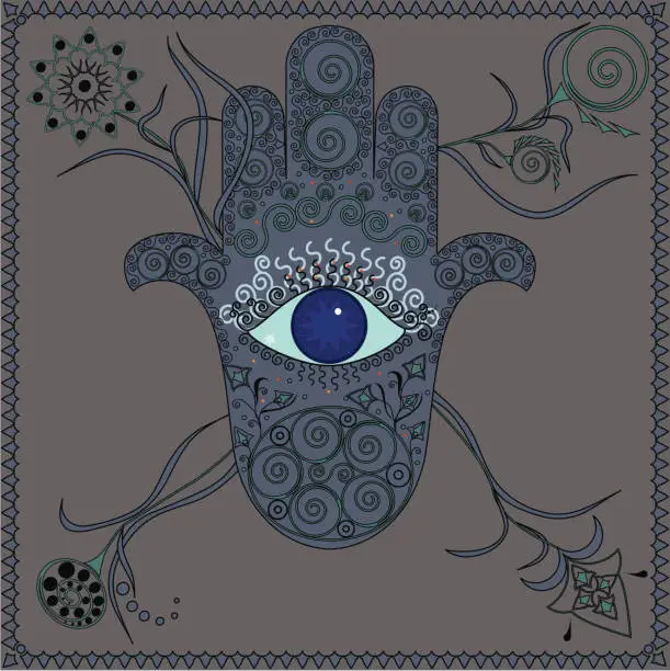 Vector illustration of Hamsa Hand with Eye