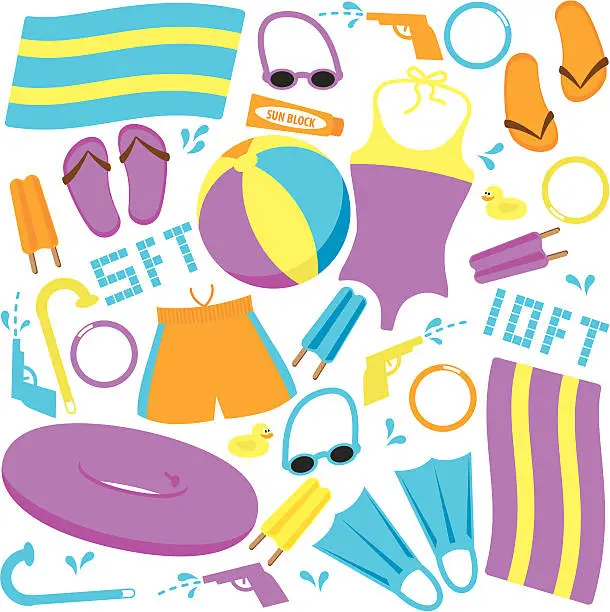 Vector illustration of Swimming Pool Items