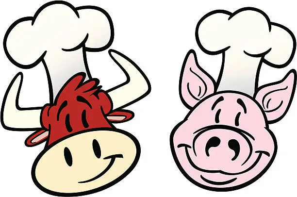 Vector illustration of Bull and Pig Cooks