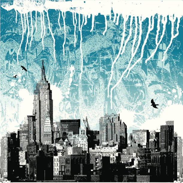 illustrazioni stock, clip art, cartoni animati e icone di tendenza di new york city, stagione invernale grunge - new york city new york state skyline winter