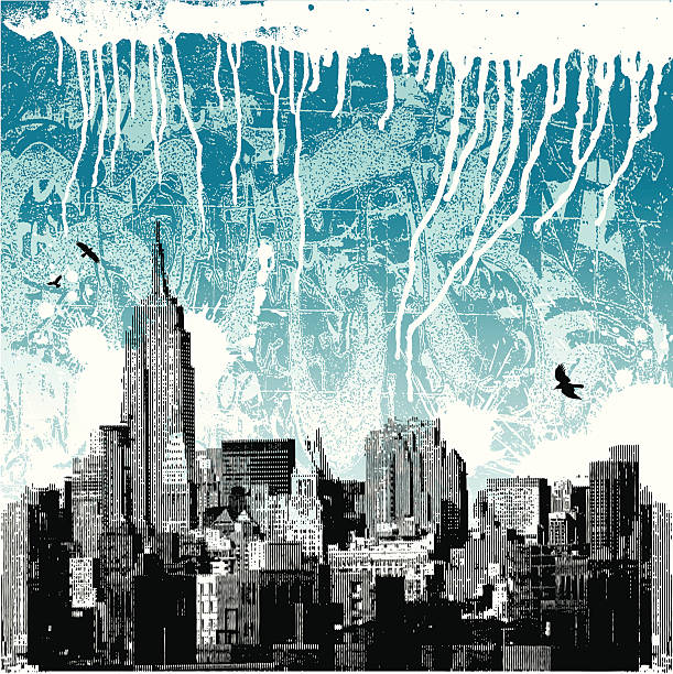 new york city winter grunge - empire state building stock illustrations